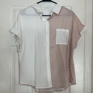 NWOT Two-Tone Short Sleeve Button-Up Shirt